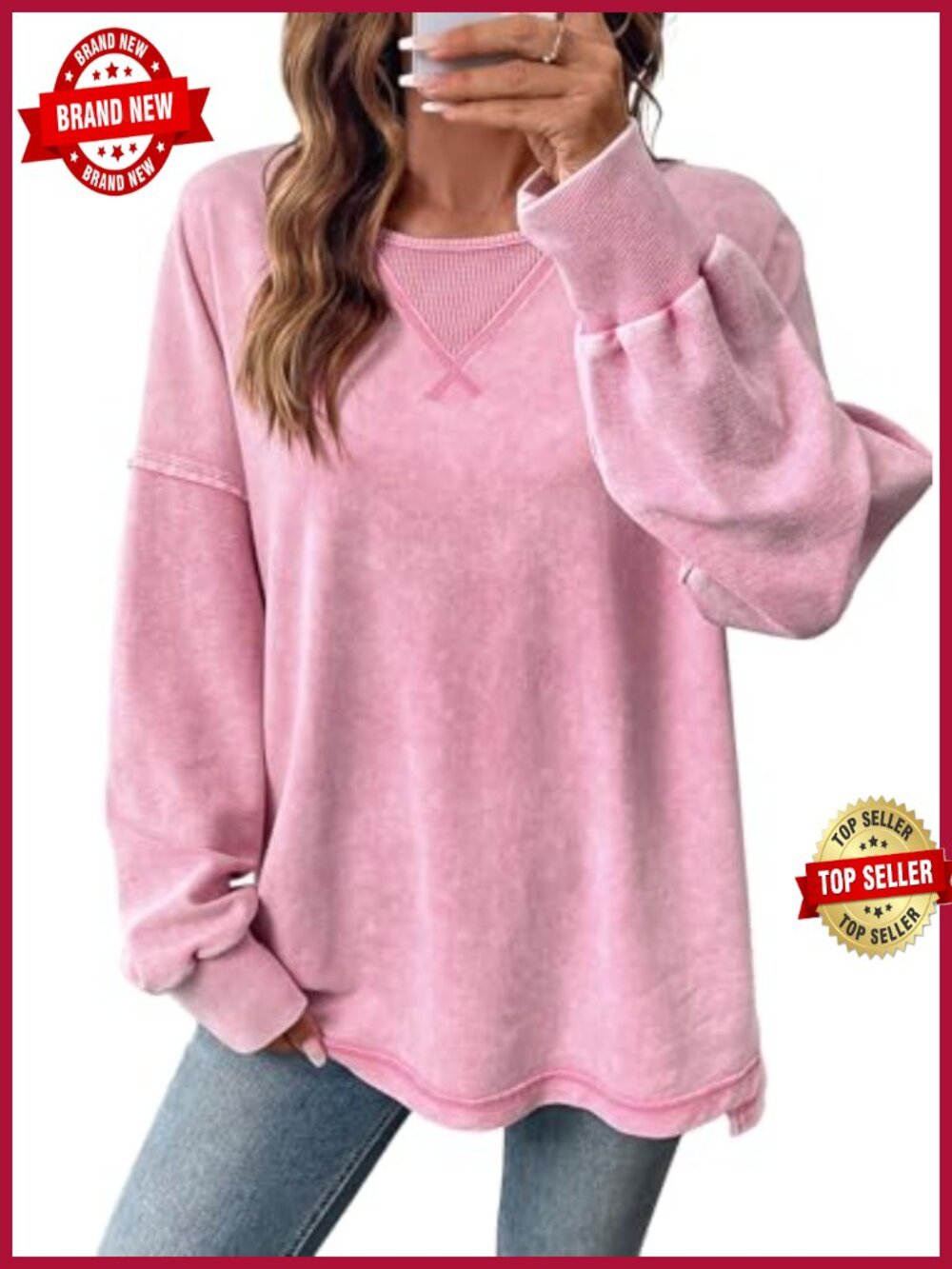 Women's Long Sleeve Crewneck Sweatshirt Oversized Pullover Casual Top